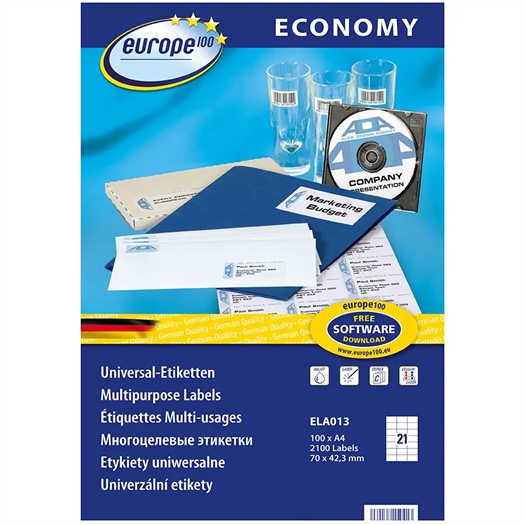 Avery Europe 100 Universal Etiket ELA013